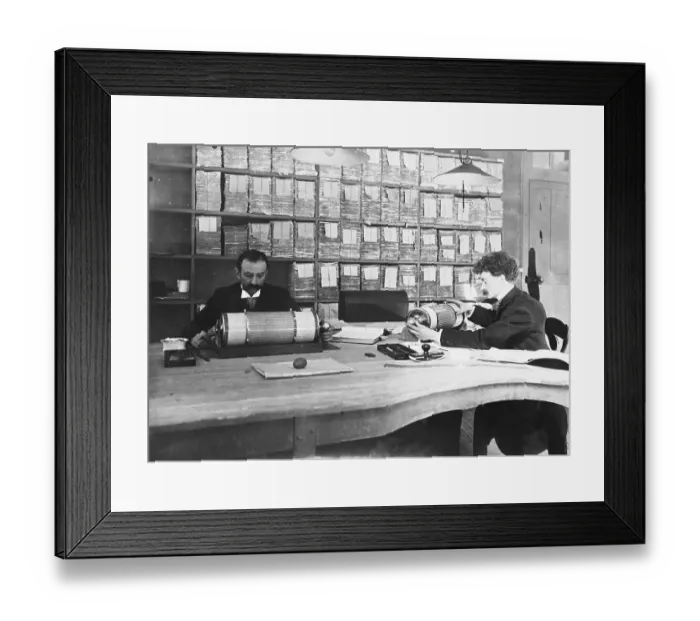 Framed Print : Men at Desks with Calculating Machines