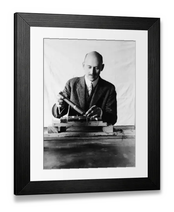 Framed Print : Robert Goddard Shown W / His Rocket Model Framed Print : Robert Goddard Shown W / His Rocket Model