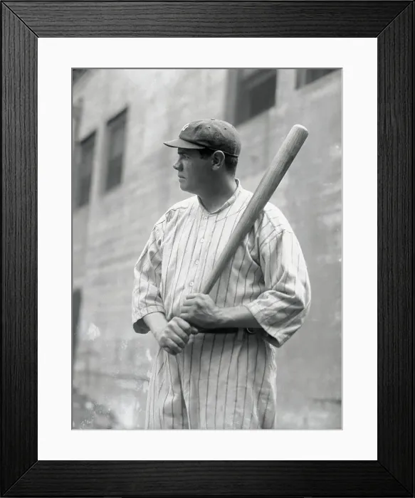 Framed Print : Babe Ruth Holding Baseball Bat on His shoulder Framed Print : Babe Ruth Holding Baseball Bat on His shoulder