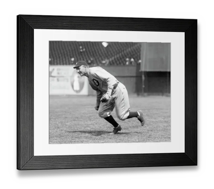 Framed Print : Baseball Player Ty Cobb Fielding Ball During Game