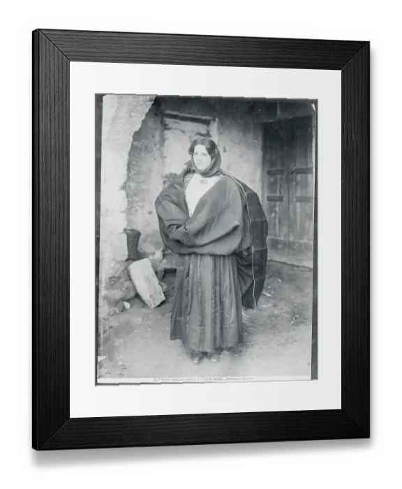 Framed Print : Woman in Sardenian Costume and Carrying Backpack Framed Print : Woman in Sardenian Costume and Carrying Backpack