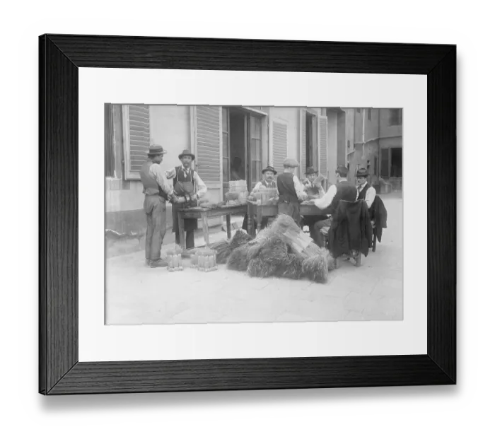 Framed Print : Hat Makers Working Outside in Italy Framed Print : Hat Makers Working Outside in Italy