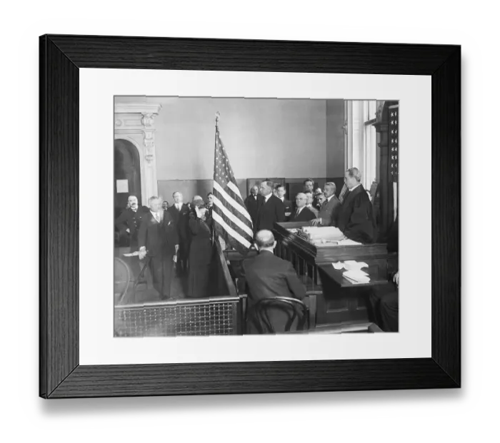 Framed Print : New Citizens Pledge on Flag in Courtroom Framed Print : New Citizens Pledge on Flag in Courtroom