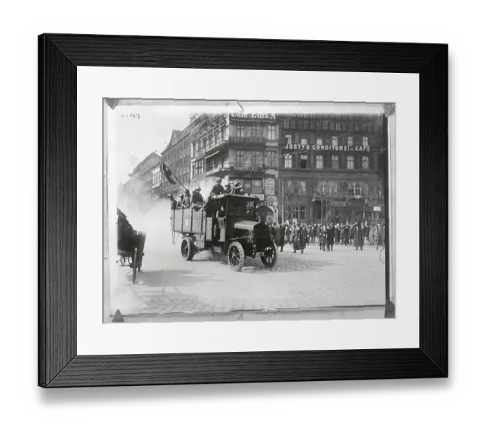 Framed Print : Truck with Troops Scattering Crowds at Potsdam Place Framed Print : Truck with Troops Scattering Crowds at Potsdam Place