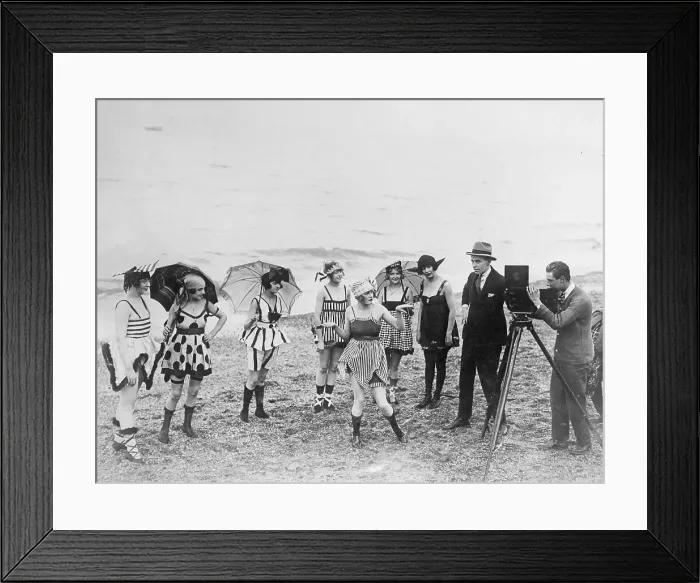 Framed Print : Women in Bathing Suits on Beach Framed Print : Women in Bathing Suits on Beach
