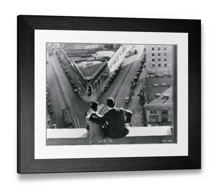 Framed Print : Laurel and Hardy Atop Building Framed Print : Laurel and Hardy Atop Building