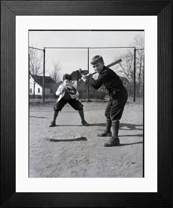 Framed Print : Two Boys Playing Baseball Framed Print : Two Boys Playing Baseball