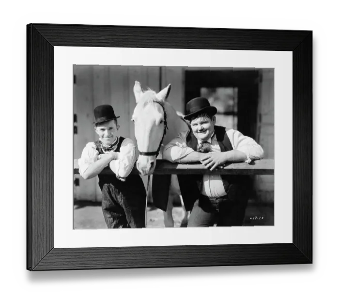 Framed Print : Laurel and Hardy Posing with Horse Framed Print : Laurel and Hardy Posing with Horse