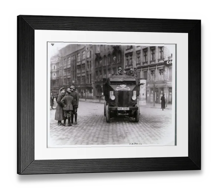 Framed Print : View of Soldiers Standing in Street Near Tank Framed Print : View of Soldiers Standing in Street Near Tank