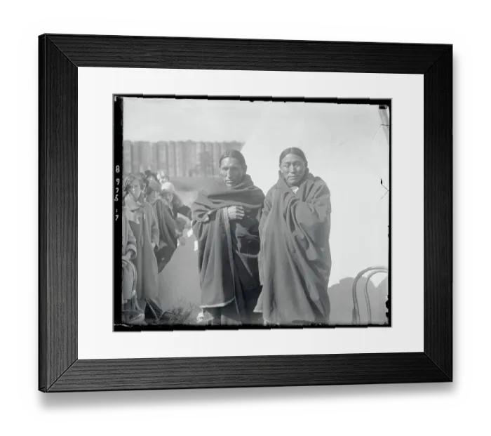 Framed Print : Native Tribe Representatives Standing and Wrapped in Blankets Framed Print : Native Tribe Representatives Standing and Wrapped in Blankets