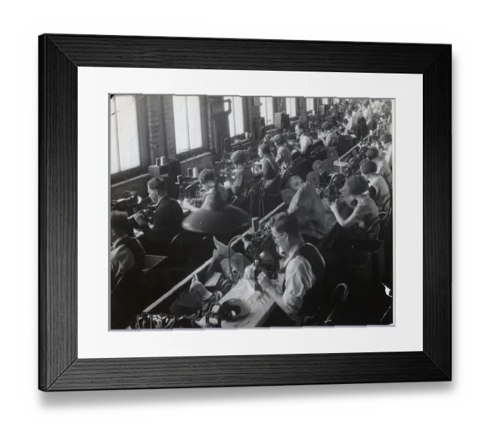 Framed Print : Men and Women Sewing in Textile Factory Framed Print : Men and Women Sewing in Textile Factory