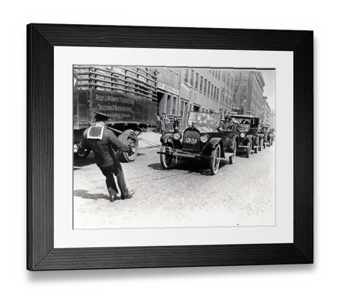 Framed Print : Soldier Pulling Row Of Cars Framed Print : Soldier Pulling Row Of Cars