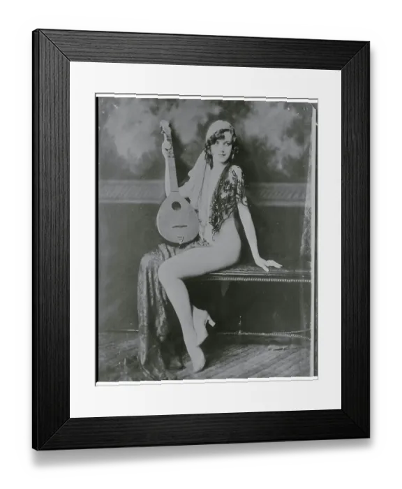 Framed Print : Ziegfield Dancer Madelyn Janice Courter Posing with Stringed Instrument Framed Print : Ziegfield Dancer Madelyn Janice Courter Posing with Stringed Instrument