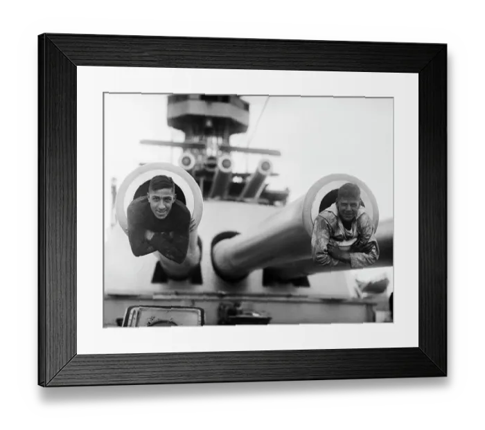 Framed Print : Sailors Posing in Gun Barrels Framed Print : Sailors Posing in Gun Barrels