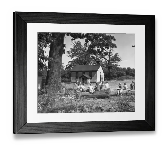 Framed Print : Children Eating Lunch Outside School House