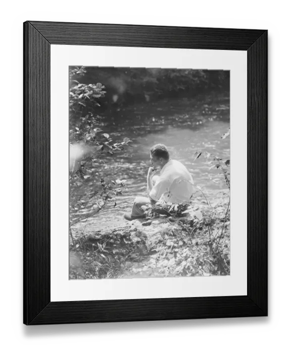 Framed Print : Gene Tunney Relaxing Beside Stream Framed Print : Gene Tunney Relaxing Beside Stream