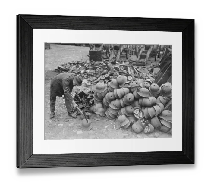 Framed Print : German Helmets Stacked for Elimination Framed Print : German Helmets Stacked for Elimination