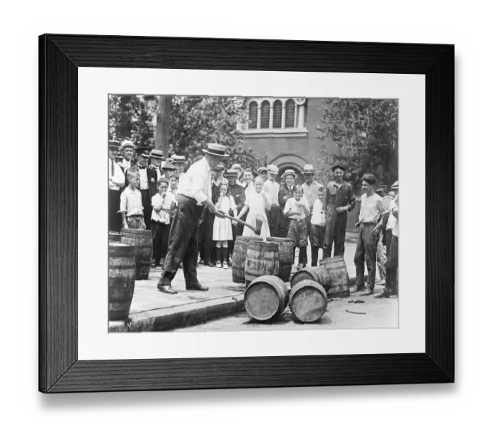Framed Print : Man Destroying Barrels Of Beer Framed Print : Man Destroying Barrels Of Beer