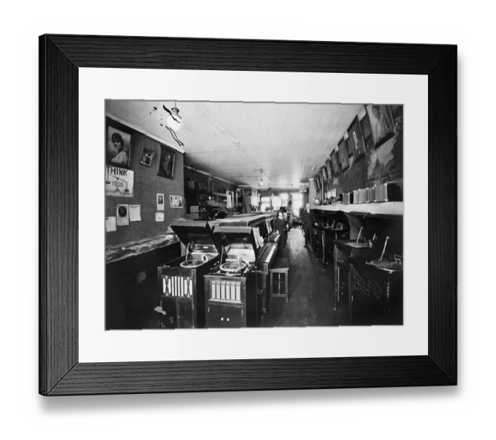 Framed Print : Music Dealer'S Shop; Pianos, Phonographs