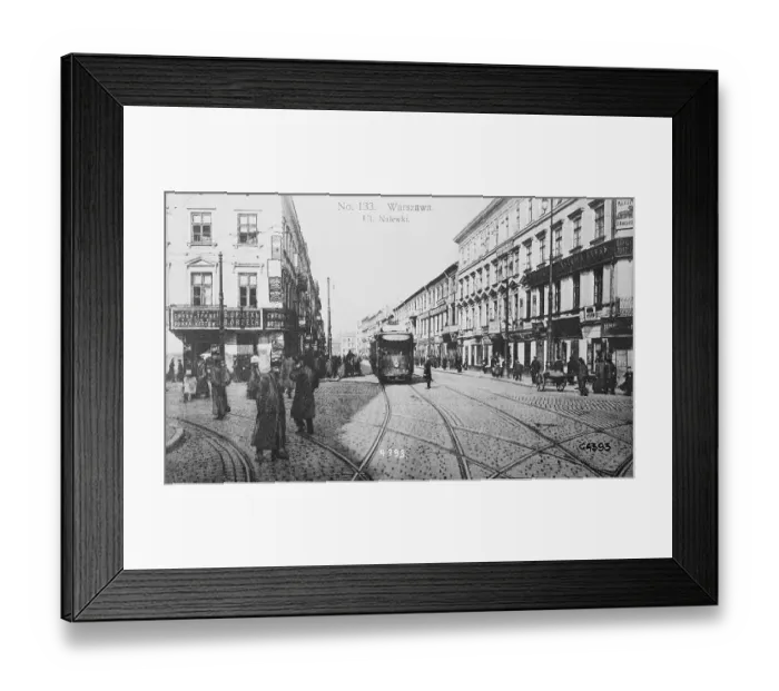 Framed Print : Trolley and Wagon with Pedestrians on Street Framed Print : Trolley and Wagon with Pedestrians on Street