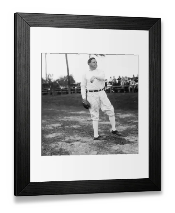 Framed Print : Babe Ruth Warming up at Baseball Training Camp