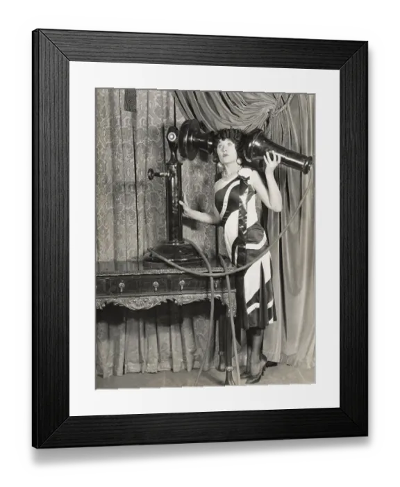 Framed Print : Talking on Oversized Telephone Framed Print : Talking on Oversized Telephone