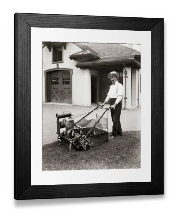 Framed Print : Mowing with Motorized Lawn Mower Framed Print : Mowing with Motorized Lawn Mower