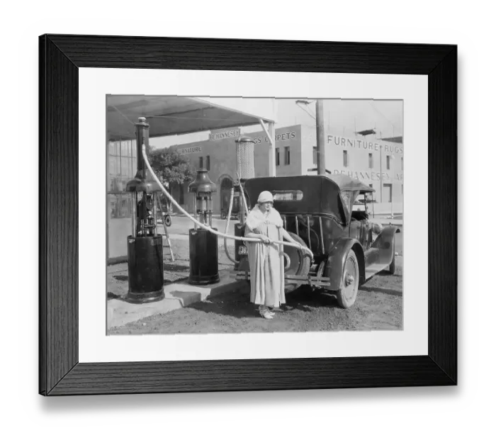 Framed Print : Woman Pumping Gas in Movie Still Framed Print : Woman Pumping Gas in Movie Still