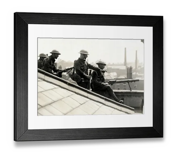 Framed Print : British Troops On Roof With Machine Gun Framed Print : British Troops On Roof With Machine Gun