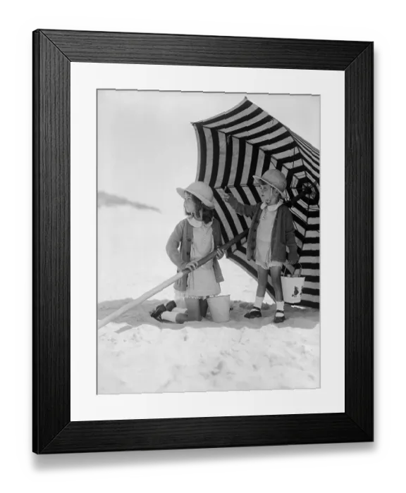 Framed Print : Girls with Beach Umbrella Framed Print : Girls with Beach Umbrella