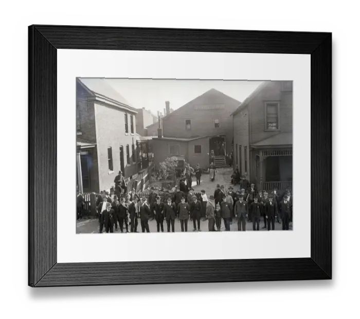 Framed Print : Police in Front of Hall During Strikers Meeting Framed Print : Police in Front of Hall During Strikers Meeting