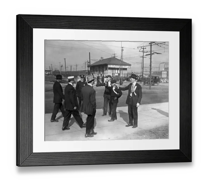 Framed Print : Group of Picketers Confronting Men Framed Print : Group of Picketers Confronting Men