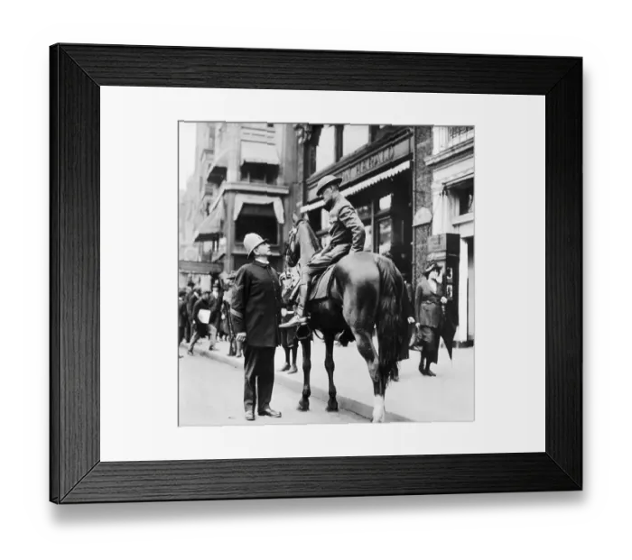 Framed Print : Policeman Talking to Soldier on Horse Framed Print : Policeman Talking to Soldier on Horse