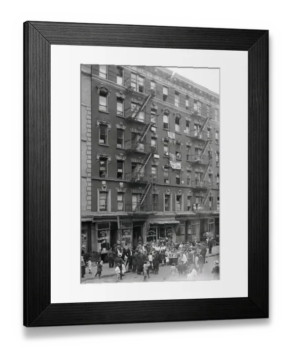 Framed Print : Striking Tenants Outside Their Building