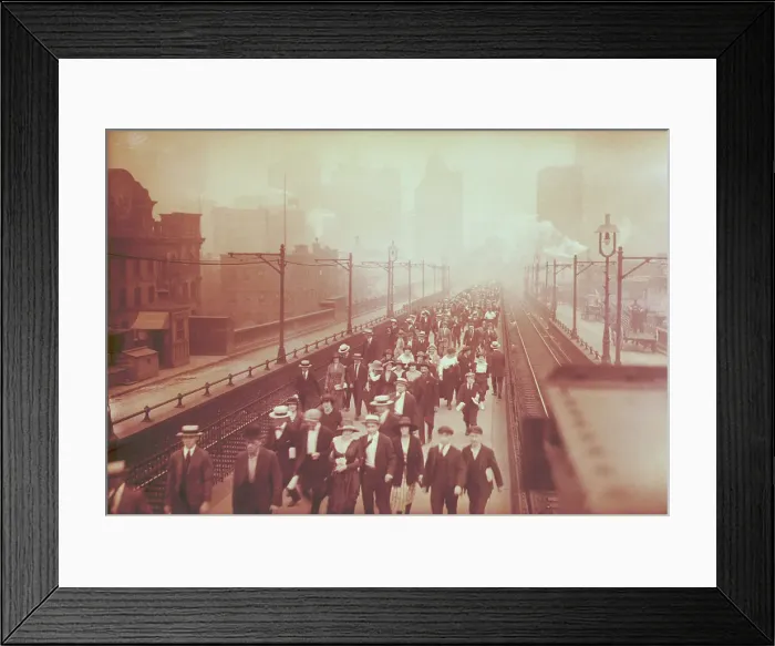 Framed Print : People Crowd Walkway on Brooklyn Bridge