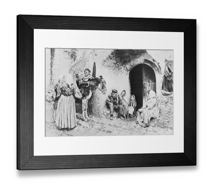 Framed Print : Family in Front of Their Modest Village Home Framed Print : Family in Front of Their Modest Village Home
