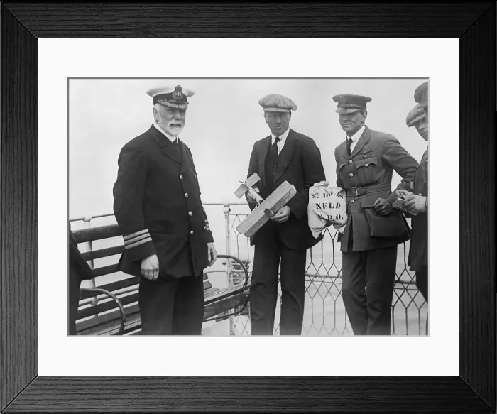Framed Print : John Alcock Holding Model Airplane with Officers Nearby Framed Print : John Alcock Holding Model Airplane with Officers Nearby