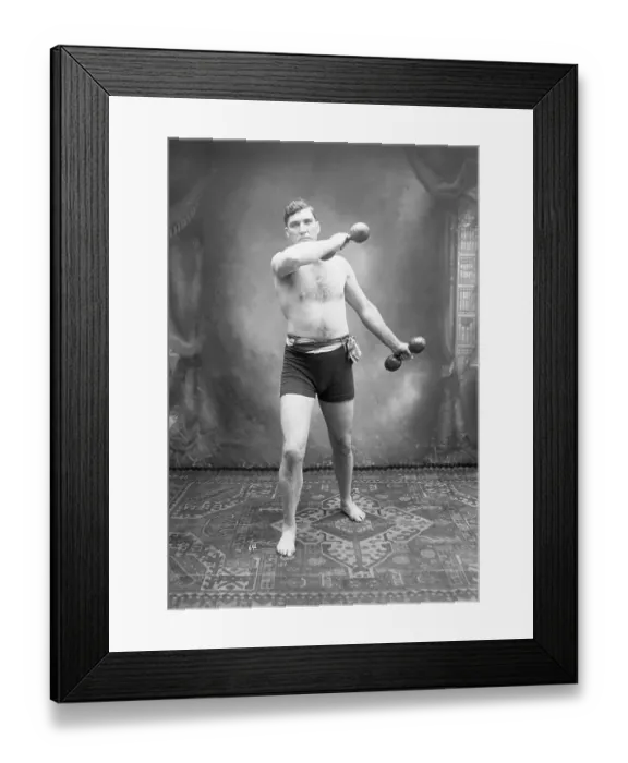Framed Print : Boxer Jess Willard Exercising with Dumbbells Framed Print : Boxer Jess Willard Exercising with Dumbbells