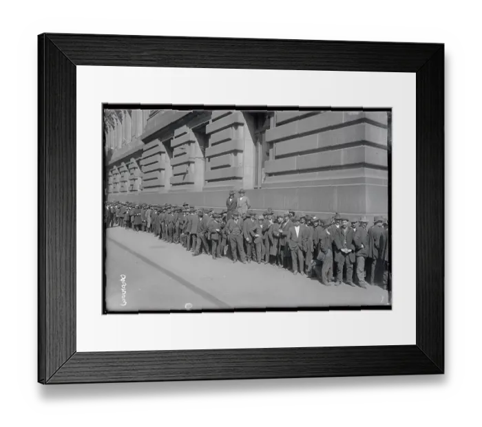 Framed Print : Crowd of Men Waiting on Line Framed Print : Crowd of Men Waiting on Line