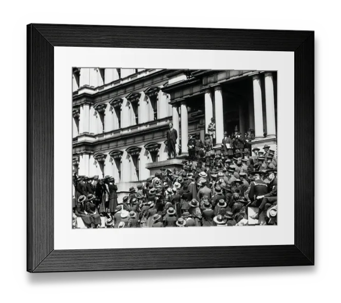 Framed Print : Assistant Secretary of the Navy Franklin D. Roosevelt speaking from the steps of the State, War, and Navy Building Framed Print : Assistant Secretary of the Navy Franklin D. Roosevelt speaking from the steps of the State, War, and Navy Building