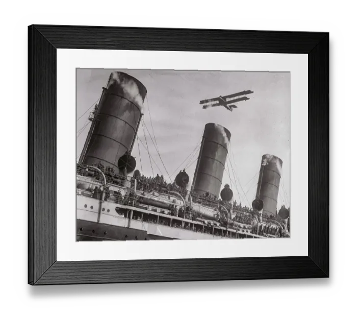 Framed Print : Seaplane Flying Over a Liner