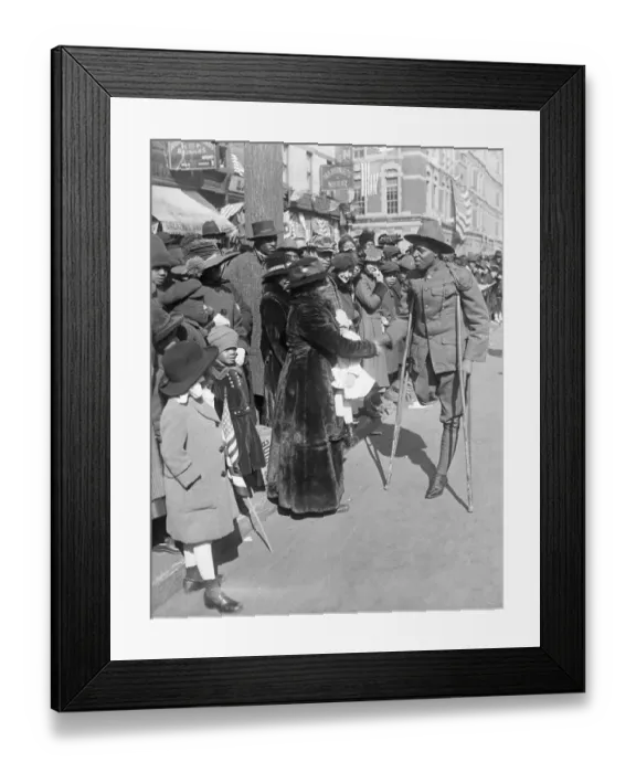 Framed Print : Wounded African American Soldier Greeting Crowd at Parade Framed Print : Wounded African American Soldier Greeting Crowd at Parade