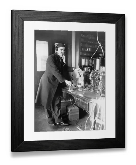 Framed Print : Early Radio Ham Operator Wearing Headpho Framed Print : Early Radio Ham Operator Wearing Headpho