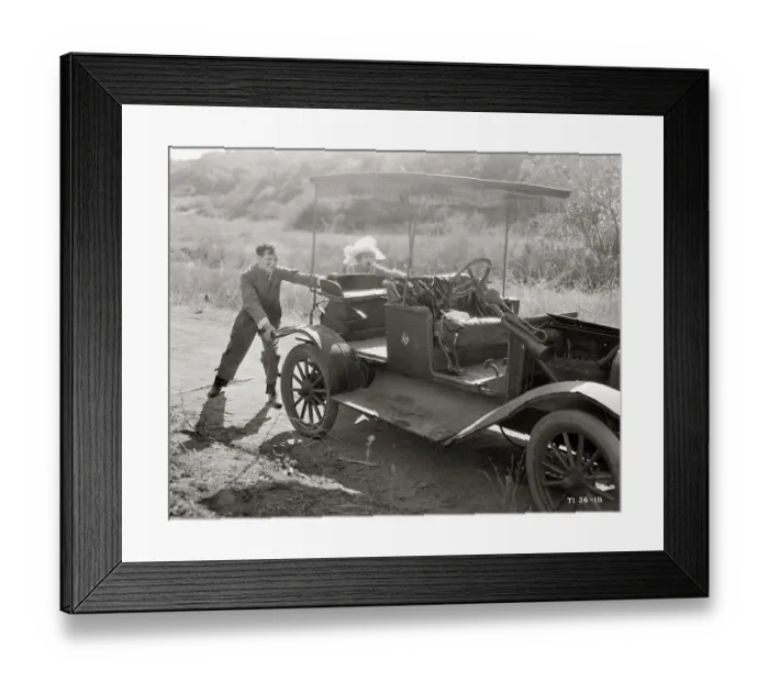 Framed Print : People Pushing an Old Auto Framed Print : People Pushing an Old Auto