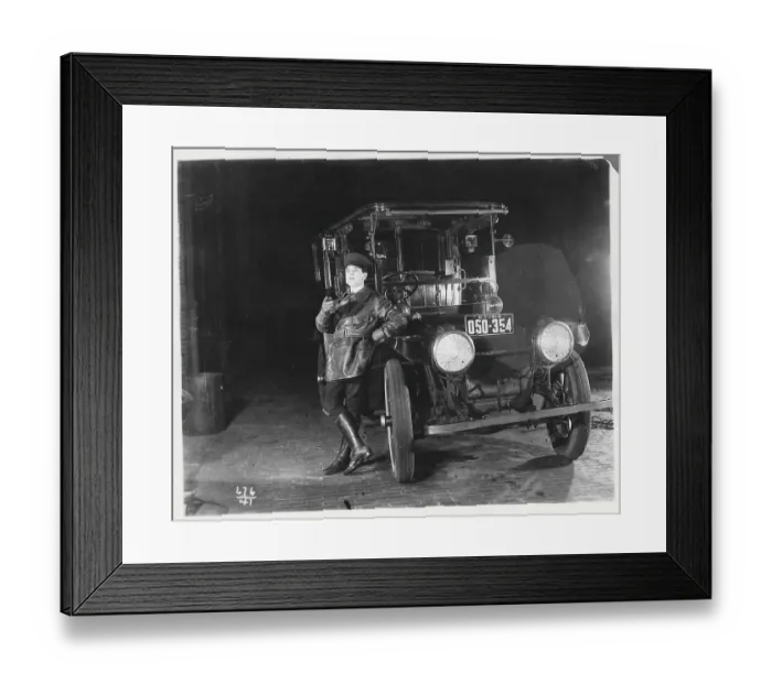Framed Print : Chauffeur Leaning on Automobile Framed Print : Chauffeur Leaning on Automobile