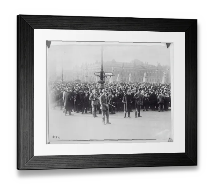 Framed Print : Large Crowd Standing Behind Street Sign