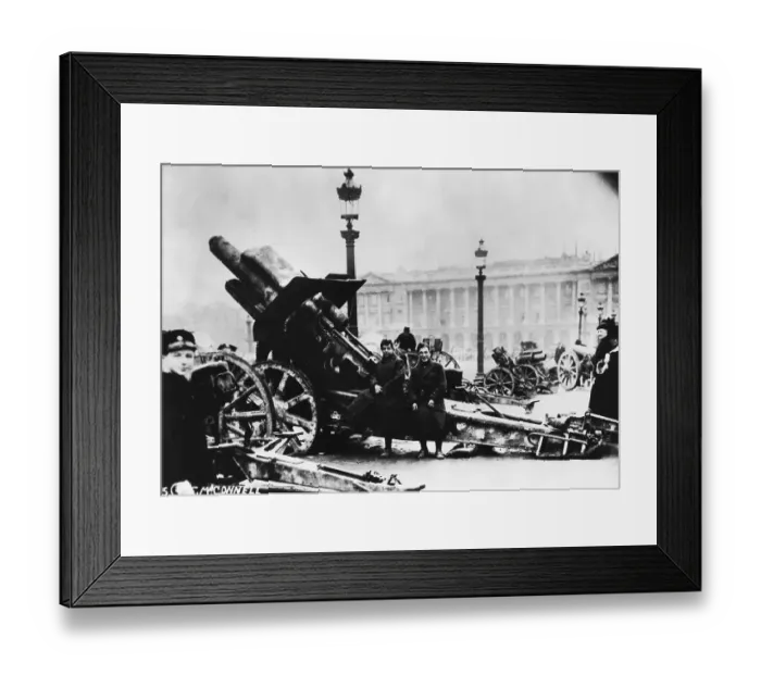 Framed Print : Soldiers Sitting on Big Bertha Artillery Weapon Framed Print : Soldiers Sitting on Big Bertha Artillery Weapon