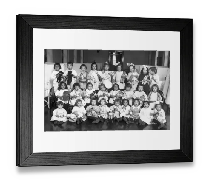 Framed Print : Group Portrait Of Orphans Holding Dolls Framed Print : Group Portrait Of Orphans Holding Dolls