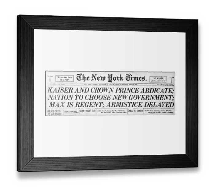 Framed Print : New York Times Headline Announcing Abdication of Kaiser