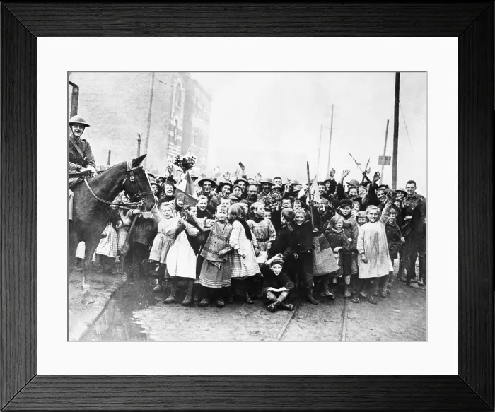 Framed Print : Children Cheer the 57th Division Framed Print : Children Cheer the 57th Division